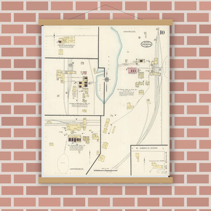 Old map wall art mockup — magnetic wood frame on brick wall — Sanborn Fire Insurance Map from Herrin, Williamson County, Illinois (1913), Sheet #0010