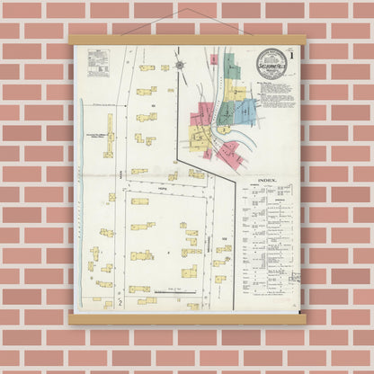 Old map wall art mockup — magnetic wood frame on brick wall — Sanborn Fire Insurance Map from Shelburne Falls, Franklin County, Massachusetts (1910) - Complete Map Set