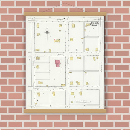 Old map wall art mockup — magnetic wood frame on brick wall — Sanborn Fire Insurance Map from Pilot Point, Denton County, Texas (1921), Sheet #0010