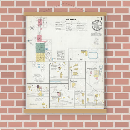 Old map wall art mockup — magnetic wood frame on brick wall — Sanborn Fire Insurance Map from Marissa, Saint Clair County, Illinois (1900), Sheet #0001