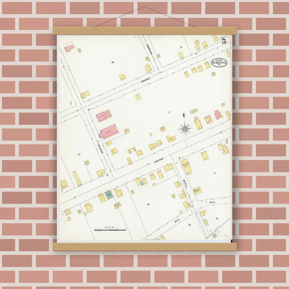Old map wall art mockup — magnetic wood frame on brick wall — Sanborn Fire Insurance Map from Saint Marys, Elk County, Pennsylvania (1904), Sheet #0005