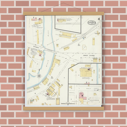Old map wall art mockup — magnetic wood frame on brick wall — Sanborn Fire Insurance Map from South Haven, Van Buren County, Michigan (1896), Sheet #0004