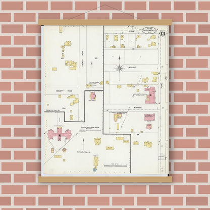 Old map wall art mockup — magnetic wood frame on brick wall — Sanborn Fire Insurance Map from Chippewa Falls, Chippewa County, Wisconsin (1903), Sheet #0013