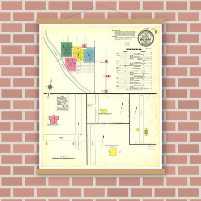 Old map wall art mockup — magnetic wood frame on brick wall — Sanborn Fire Insurance Map from Bastrop, Bastrop County, Texas (1912), Sheet #0001