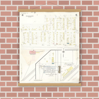 Old map wall art mockup — magnetic wood frame on brick wall — Sanborn Fire Insurance Map from Valley Junction, Polk County, Iowa (1941), Sheet #0006