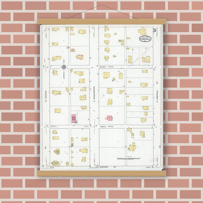 Old map wall art mockup — magnetic wood frame on brick wall — Sanborn Fire Insurance Map from Hinsdale, Du Page And Cook Counties, Illinois (1919), Sheet #0003