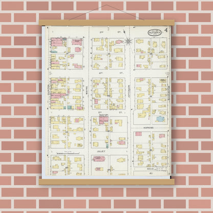 Old map wall art mockup — magnetic wood frame on brick wall — Sanborn Fire Insurance Map from Defiance, Defiance County, Ohio (1893), Sheet #0004