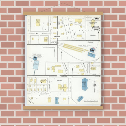 Old map wall art mockup — magnetic wood frame on brick wall — Sanborn Fire Insurance Map from Houghton, Houghton County, Michigan (1917), Sheet #0022