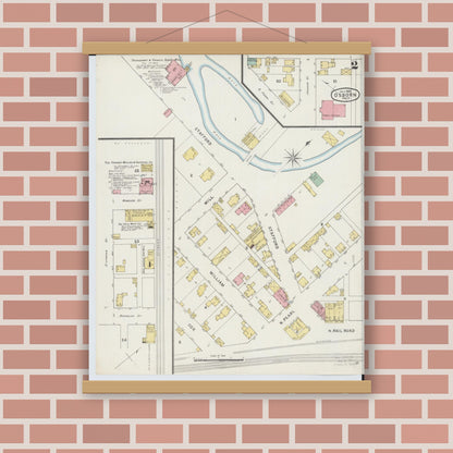 Old map wall art mockup — magnetic wood frame on brick wall — Sanborn Fire Insurance Map from Osborn, Greene County, Ohio (1895), Sheet #0002