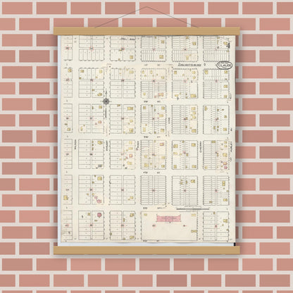 Old map wall art mockup — magnetic wood frame on brick wall — Sanborn Fire Insurance Map from Claude, Armstrong County, Texas (1932), Sheet #0004