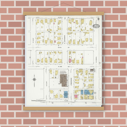 Old map wall art mockup — magnetic wood frame on brick wall — Sanborn Fire Insurance Map from Delphos, Van Wert And Allen Counties, Ohio (1921), Sheet #0009