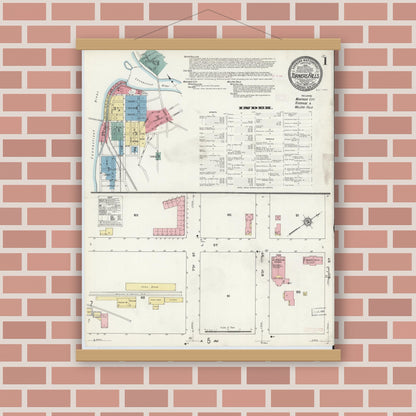 Old map wall art mockup — magnetic wood frame on brick wall — Sanborn Fire Insurance Map from Turners Falls, Franklin County, Massachusetts (1909) - Complete Map Set