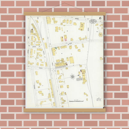 Old map wall art mockup — magnetic wood frame on brick wall — Sanborn Fire Insurance Map from Hudson, Middlesex County, Massachusetts (1903), Sheet #0006