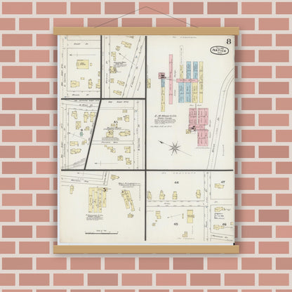 Old map wall art mockup — magnetic wood frame on brick wall — Sanborn Fire Insurance Map from Natick, Middlesex County, Massachusetts (1888), Sheet #0008