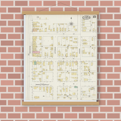 Old map wall art mockup — magnetic wood frame on brick wall — Sanborn Fire Insurance Map from Ludington, Mason County, Michigan (1895), Sheet #0015