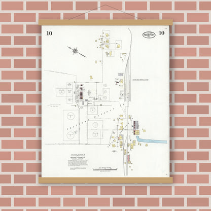 Old map wall art mockup — magnetic wood frame on brick wall — Sanborn Fire Insurance Map from Freeport, Brazoria County, Texas (1926), Sheet #0010