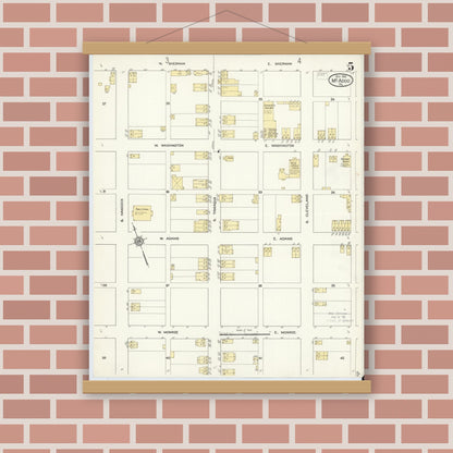 Old map wall art mockup — magnetic wood frame on brick wall — Sanborn Fire Insurance Map from McAdoo, Schuylkill County, Pennsylvania (1912), Sheet #0005