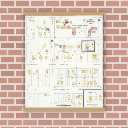 Old map wall art mockup — magnetic wood frame on brick wall — Sanborn Fire Insurance Map from Lake Bluff, Lake County, Illinois (1928), Sheet #0003
