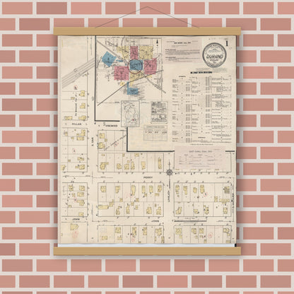 Old map wall art mockup — magnetic wood frame on brick wall — Sanborn Fire Insurance Map from Durand, Shiawassee County, Michigan (1944), Sheet #0001