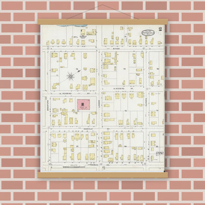 Old map wall art mockup — magnetic wood frame on brick wall — Sanborn Fire Insurance Map from Pittsfield, Berkshire County, Massachusetts (1895), Sheet #0002