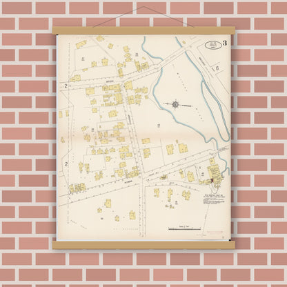 Old map wall art mockup — magnetic wood frame on brick wall — Sanborn Fire Insurance Map from Hilo, Hawaii County, Hawaii (1914), Sheet #0003