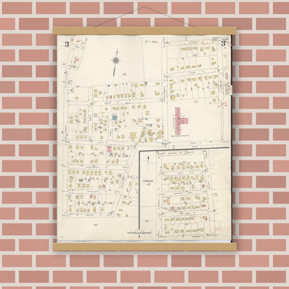 Old map wall art mockup — magnetic wood frame on brick wall — Sanborn Fire Insurance Map from Merrick, Nassau County, New York (1947), Sheet #0003