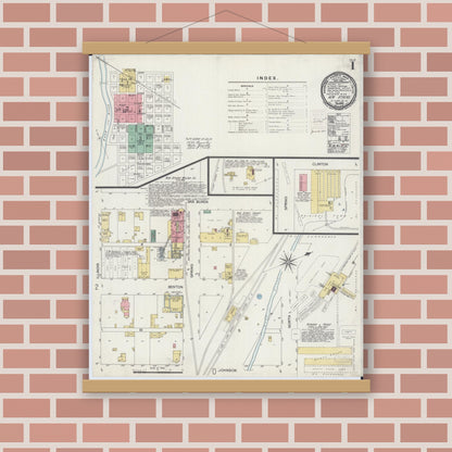 Old map wall art mockup — magnetic wood frame on brick wall — Sanborn Fire Insurance Map from New Athens, Saint Clair County, Illinois (1900) - Complete Map Set