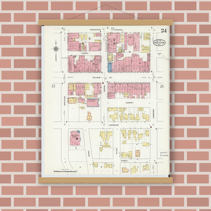 Old map wall art mockup — magnetic wood frame on brick wall — Sanborn Fire Insurance Map from Appleton, Outagamie County, Wisconsin (1911), Sheet #0024