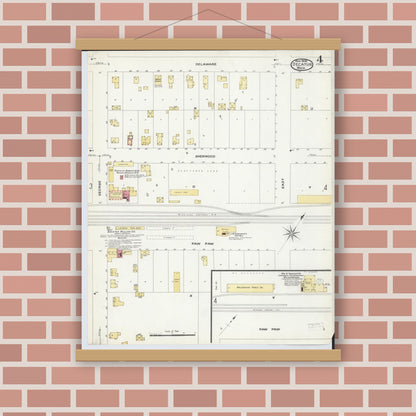 Old map wall art mockup — magnetic wood frame on brick wall — Sanborn Fire Insurance Map from Decatur, Van Buren County, Michigan (1908), Sheet #0004
