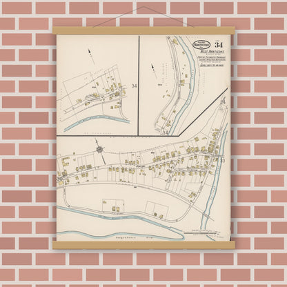 Old map wall art mockup — magnetic wood frame on brick wall — Sanborn Fire Insurance Map from Nanticoke, Luzerne County, Pennsylvania (1920), Sheet #0034