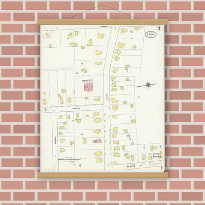 Old map wall art mockup — magnetic wood frame on brick wall — Sanborn Fire Insurance Map from Sodus, Wayne County, New York (1911), Sheet #0003