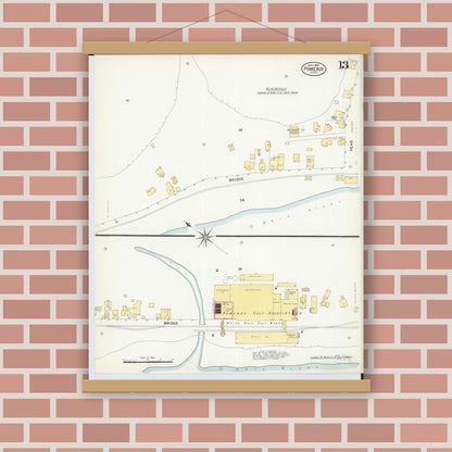 Old map wall art mockup — magnetic wood frame on brick wall — Sanborn Fire Insurance Map from Pomeroy, Meigs County, Ohio (1908), Sheet #0013