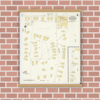 Old map wall art mockup — magnetic wood frame on brick wall — Sanborn Fire Insurance Map from Charlevoix, Charlevoix County, Michigan (1917), Sheet #0008