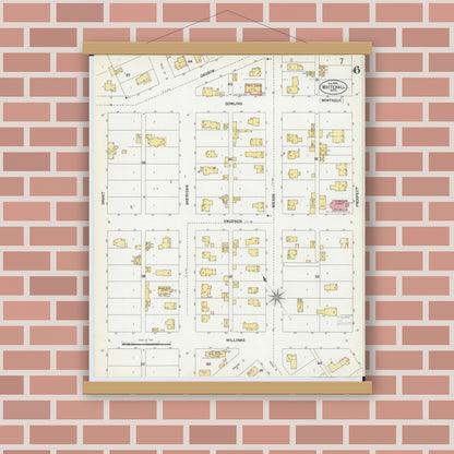 Old map wall art mockup — magnetic wood frame on brick wall — Sanborn Fire Insurance Map from Whitehall, Muskegon County, Michigan (1902), Sheet #0006