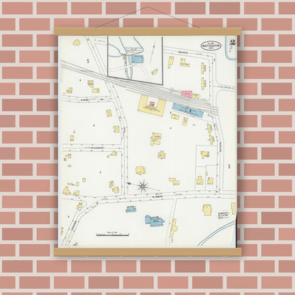 Old map wall art mockup — magnetic wood frame on brick wall — Sanborn Fire Insurance Map from North Easton, Bristol County, Massachusetts (1903), Sheet #0002