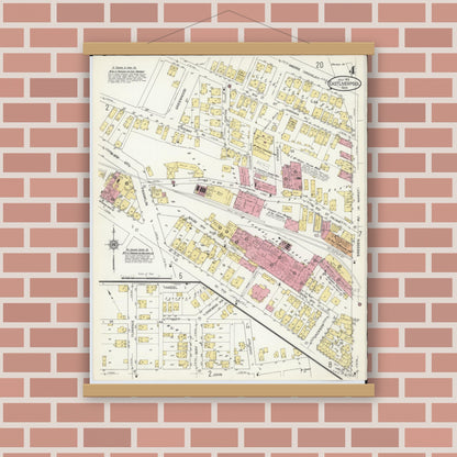Old map wall art mockup — magnetic wood frame on brick wall — Sanborn Fire Insurance Map from East Liverpool, Columbiana County, Ohio (1913), Sheet #0004