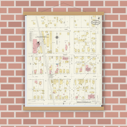 Old map wall art mockup — magnetic wood frame on brick wall — Sanborn Fire Insurance Map from Tipp City, Miami County, Ohio (1911), Sheet #0004