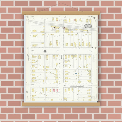 Old map wall art mockup — magnetic wood frame on brick wall — Sanborn Fire Insurance Map from Port Clinton, Ottawa County, Ohio (1910), Sheet #0009