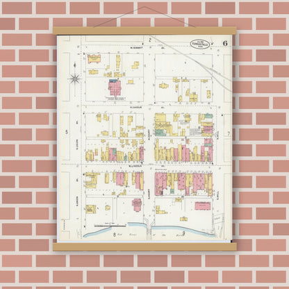 Old map wall art mockup — magnetic wood frame on brick wall — Sanborn Fire Insurance Map from Fergus Falls, Otter Tail County, Minnesota (1903), Sheet #0006
