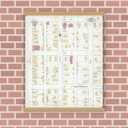 Old map wall art mockup — magnetic wood frame on brick wall — Sanborn Fire Insurance Map from Pana, Christian County, Illinois (1916), Sheet #0007