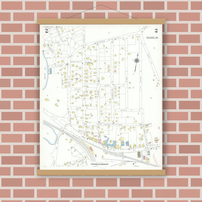 Old map wall art mockup — magnetic wood frame on brick wall — Sanborn Fire Insurance Map from Bourne, Barnstable County, Massachusetts (1941), Sheet #0002