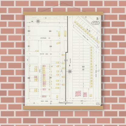 Old map wall art mockup — magnetic wood frame on brick wall — Sanborn Fire Insurance Map from Whiting, Lake County, Indiana (1896), Sheet #0005