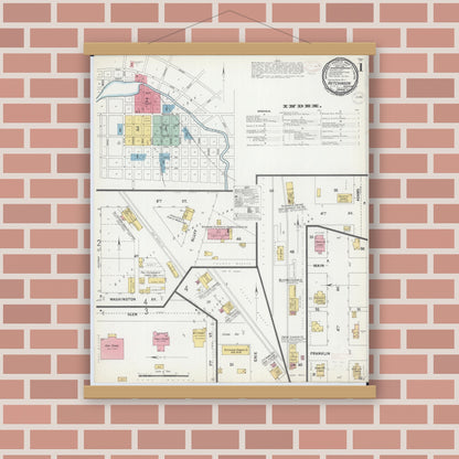 Old map wall art mockup — magnetic wood frame on brick wall — Sanborn Fire Insurance Map from Hutchinson, Mcleod County, Minnesota (1899) - Complete Map Set