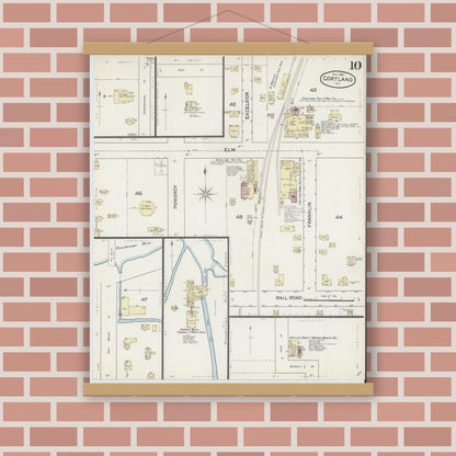 Old map wall art mockup — magnetic wood frame on brick wall — Sanborn Fire Insurance Map from Cortland, Cortland County, New York (1887), Sheet #0010