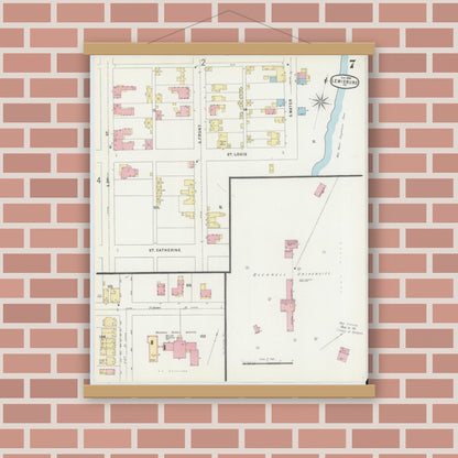 Old map wall art mockup — magnetic wood frame on brick wall — Sanborn Fire Insurance Map from Lewisburg, Union County, Pennsylvania (1896), Sheet #0007