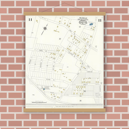 Old map wall art mockup — magnetic wood frame on brick wall — Sanborn Fire Insurance Map from Babylon, Suffolk County, New York (1923), Sheet #0011