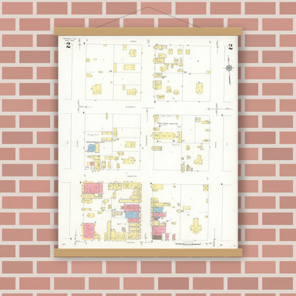 Old map wall art mockup — magnetic wood frame on brick wall — Sanborn Fire Insurance Map from Refugio, Refugio County, Texas (1935), Sheet #0002