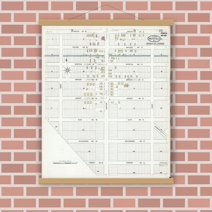 Old map wall art mockup — magnetic wood frame on brick wall — Sanborn Fire Insurance Map from Westfield, Union County, New Jersey (1909), Sheet #0022