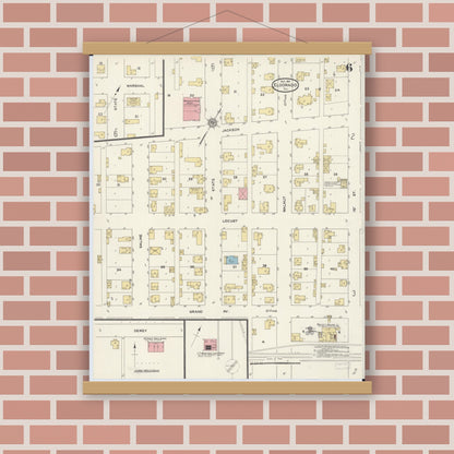 Old map wall art mockup — magnetic wood frame on brick wall — Sanborn Fire Insurance Map from Eldorado, Saline County, Illinois (1911), Sheet #0006