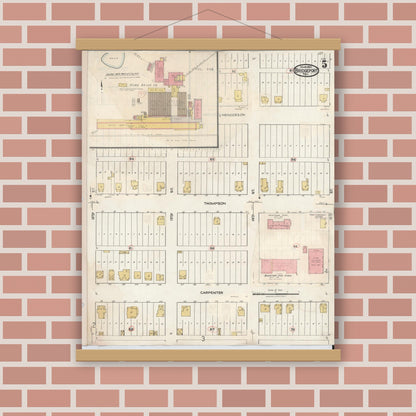 Old map wall art mockup — magnetic wood frame on brick wall — Sanborn Fire Insurance Map from Bridgeport, Wise County, Texas (1944), Sheet #0005